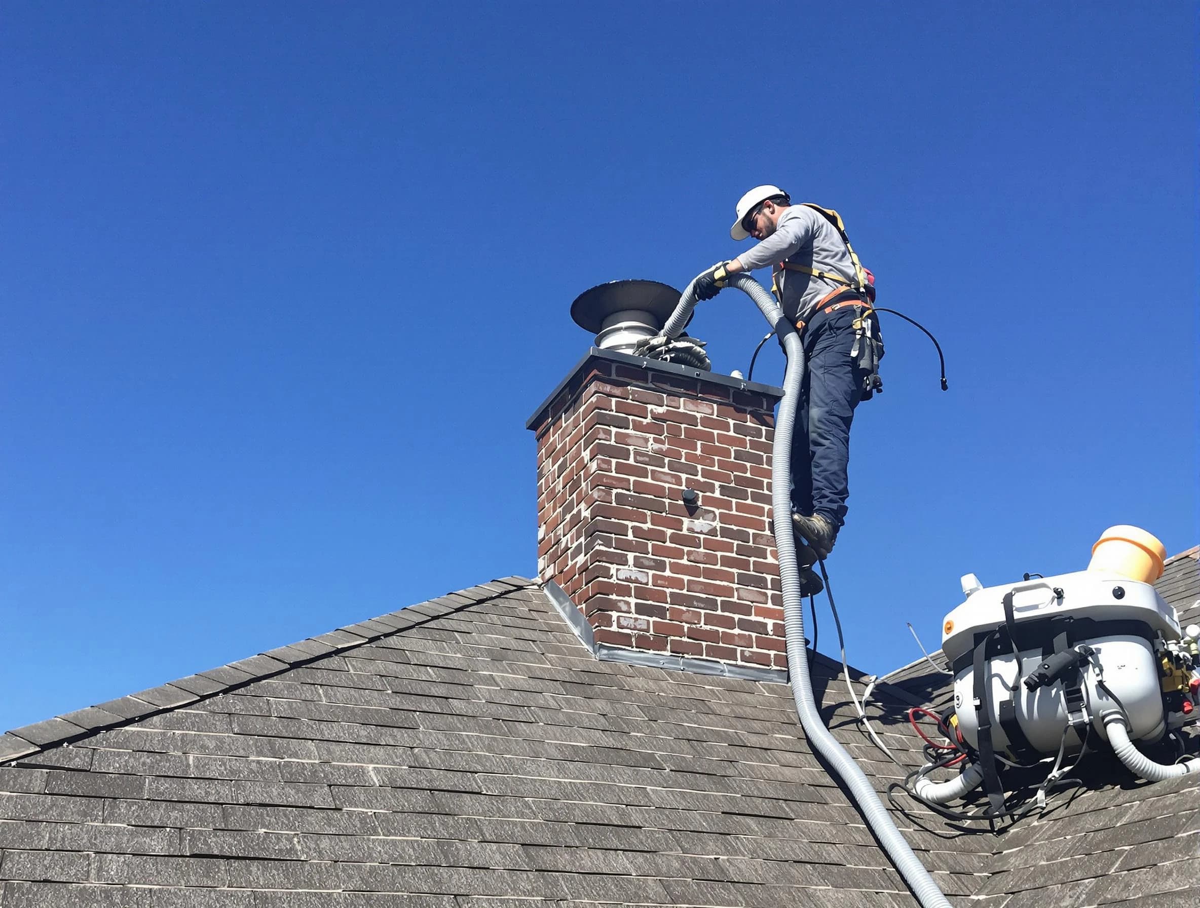 Dedicated Stafford Chimney Sweep team member cleaning a chimney in Stafford, NJ