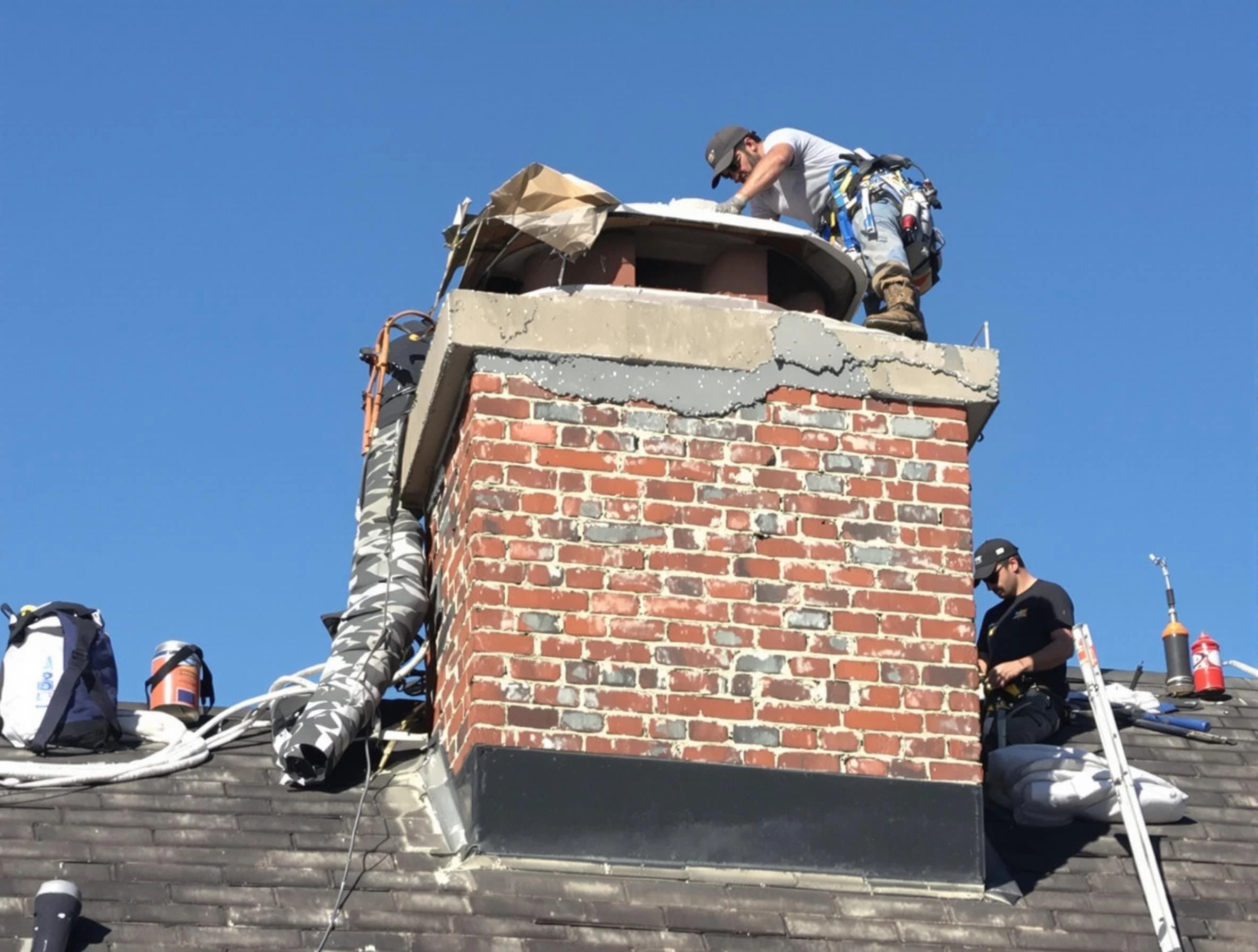 Stafford Chimney Sweep installing a custom chimney crown in Stafford, NJ