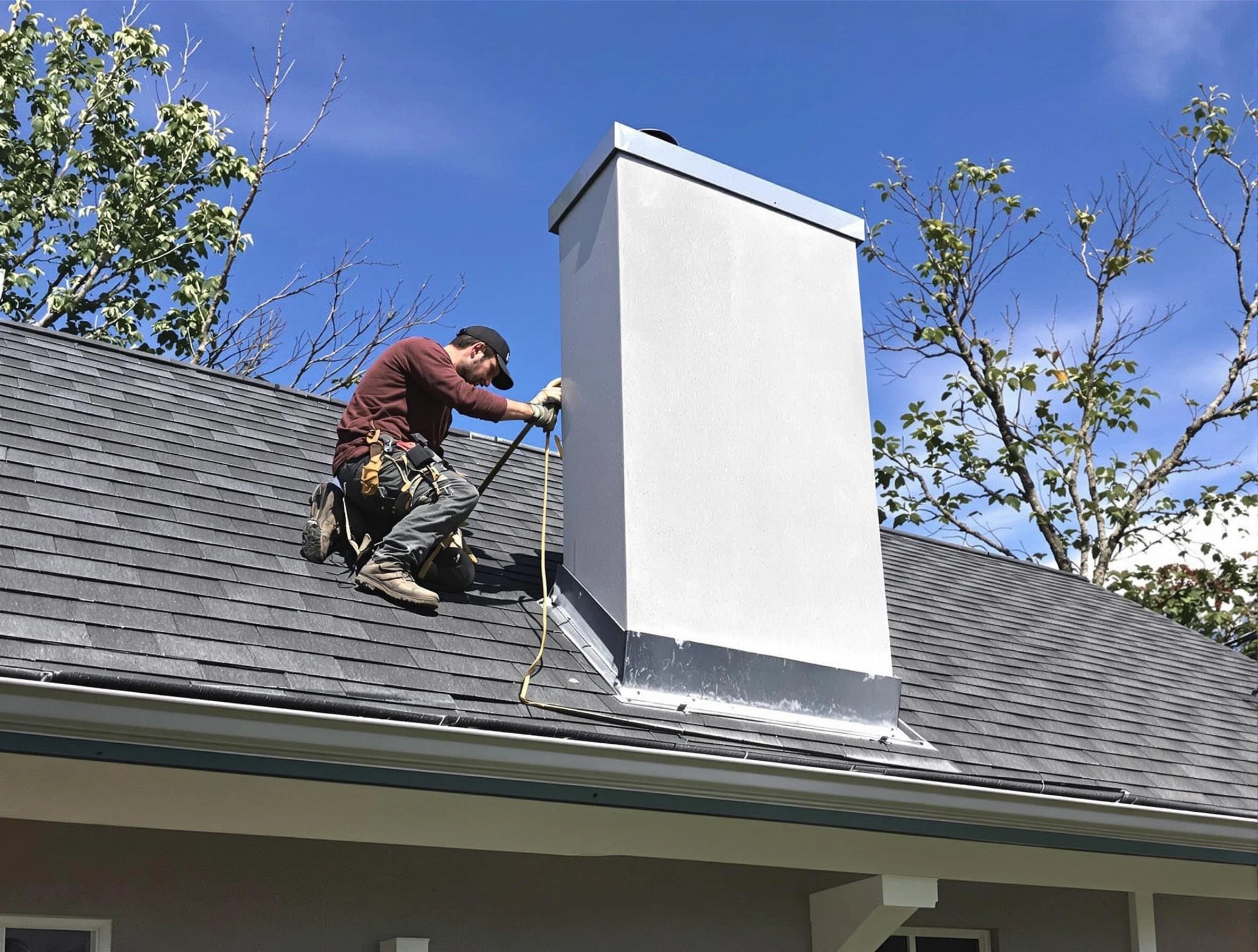 Stafford Chimney Sweep team member finishing chimney construction in Stafford, NJ