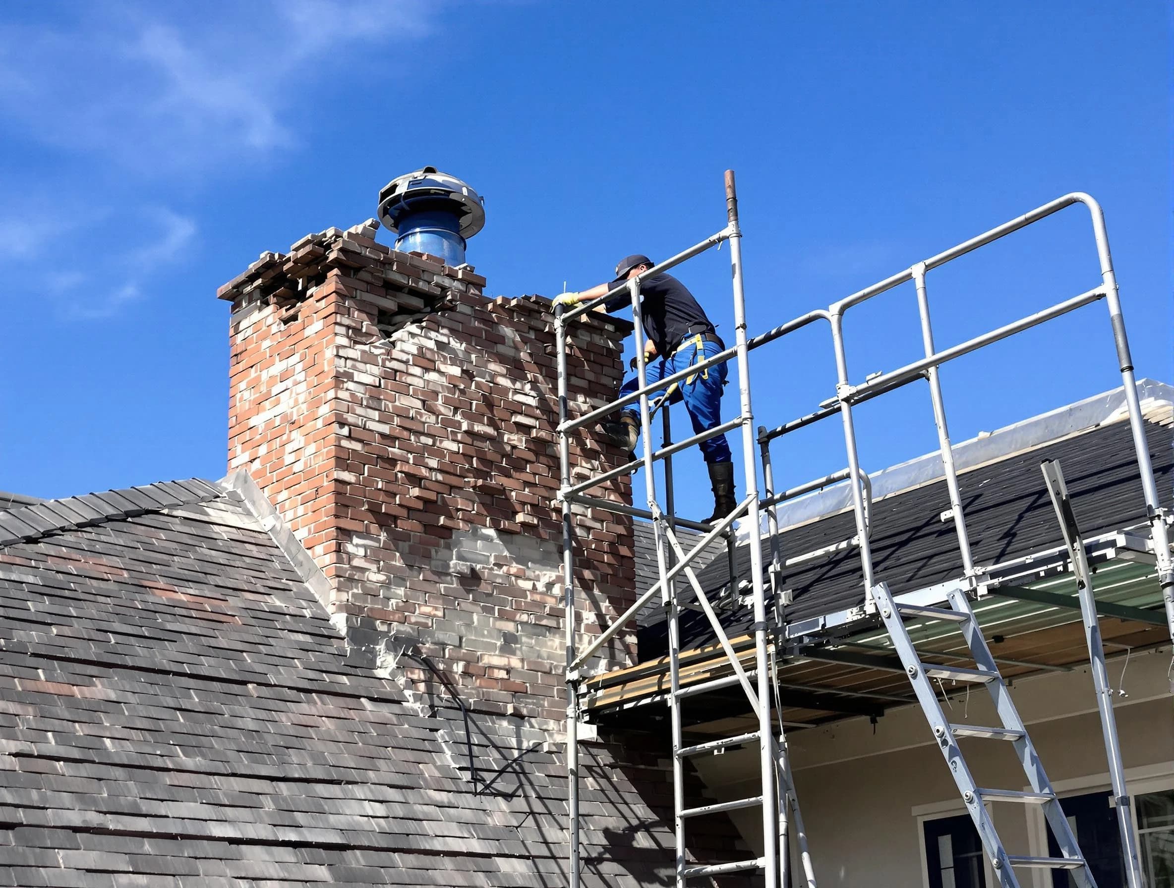 Rebuilding a chimney structure by Stafford Chimney Sweep in Stafford, NJ