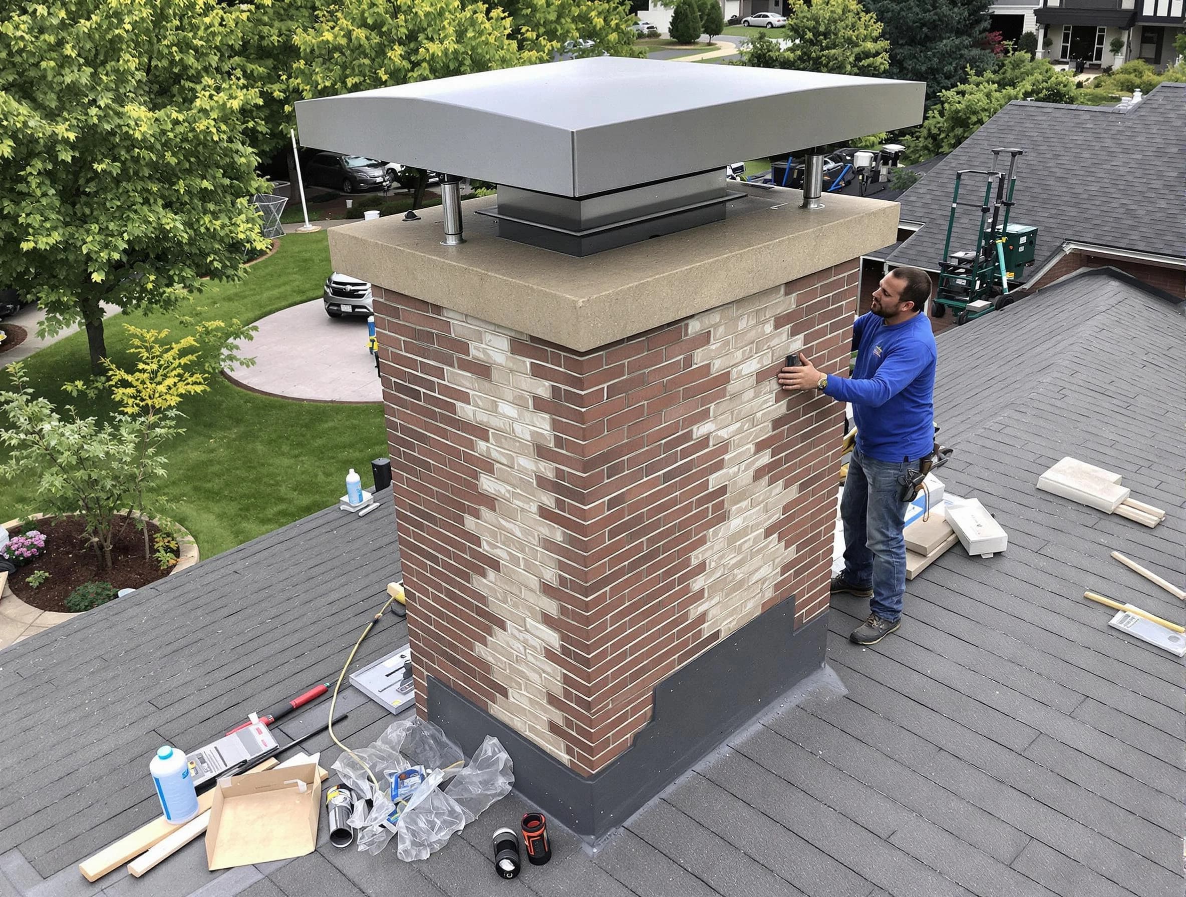 Stafford Chimney Sweep team working on a custom chimney remodel in Stafford, NJ