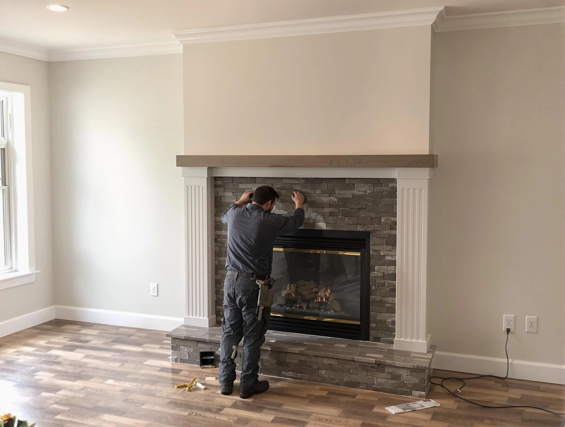 Stafford Chimney Sweep finishing a custom fireplace install in Stafford, NJ