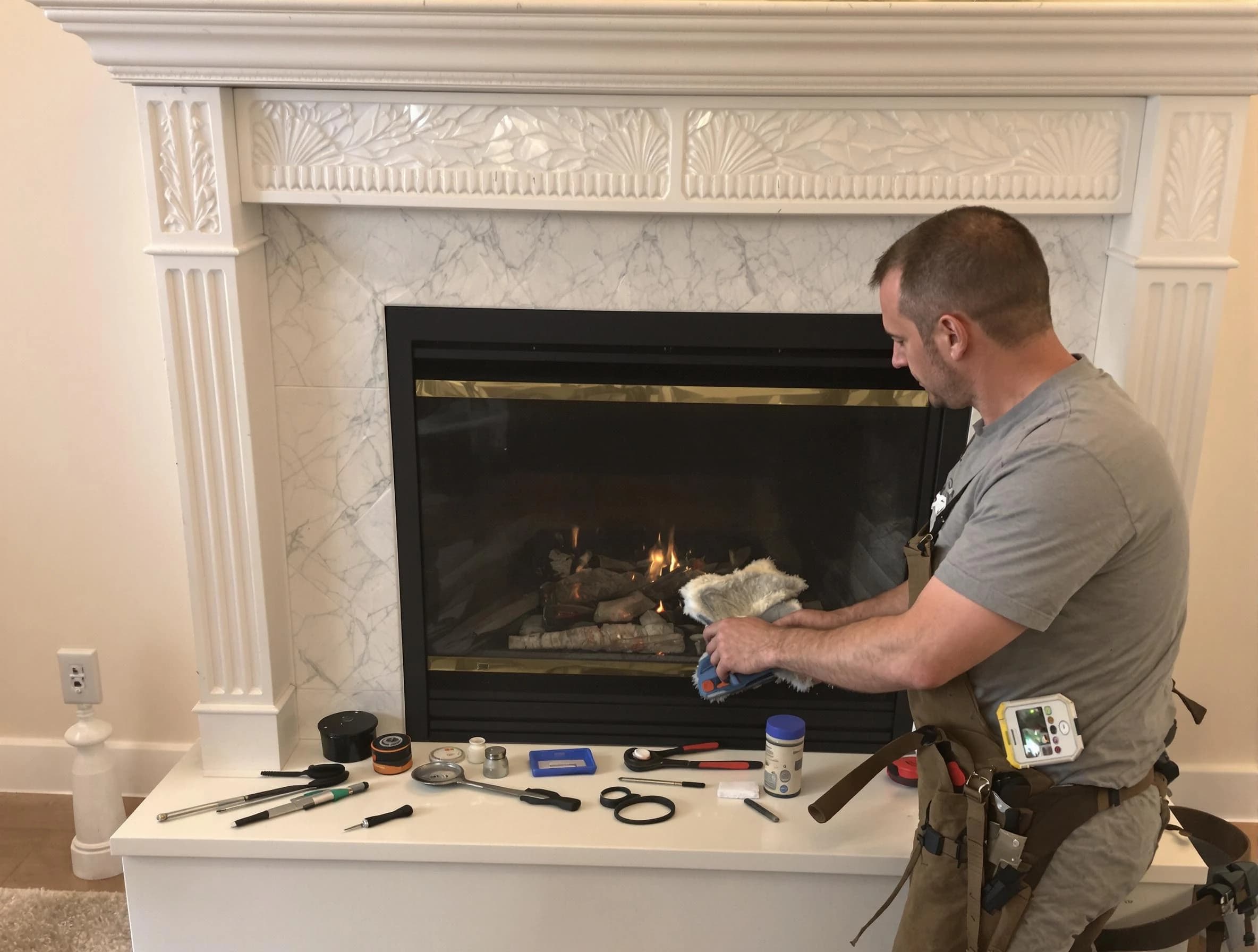 Stafford Chimney Sweep performing fireplace maintenance in Stafford, NJ